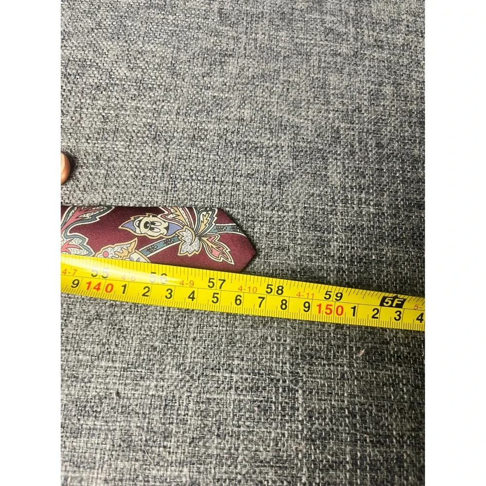 Disney Mickey Mouse Mens Silk Tie Burgundy Paisley Floral Made in USA